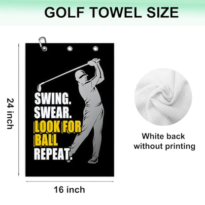 Swing Swear Look for Ball Repeat Microfiber Golf Towel, Funny Golf Towels for Bag with Clip, Birthday Retirement Gifts for Men Women Golfer Grandpa Dad Mom Friend Golfer GolfFans, 16x24 Inch - color: Swing Swear Repeat Golf