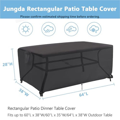 Outdoor Dining Table Cover, 64 Inch Rectangle Patio Dining Table Cover, Waterproof Outside Tables Covers Furniture Covers - 64 X 38 X 28 Inch - size: 64" L x 38" W x 28" H