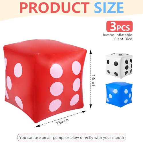 KISEER 3 Pcs 14" Jumbo Inflatable Giant Dice for Outdoor Game Pool Party (White, Blue, Red)