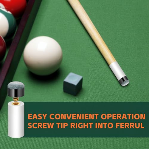 Pool Cue Tips Replacement Kit - Screw On Pool Stick Tips, Billiard White Ferrules, No Need Glue or Clamp for Snooker and Pool Cues, 12mm/13mm, 5pcs Each (Blue)