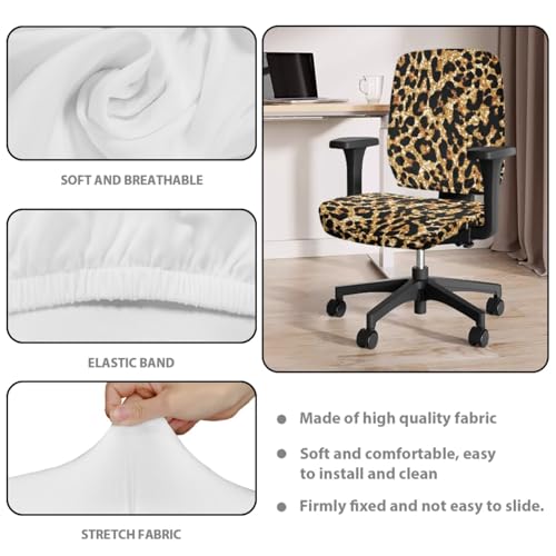 Leopard Print Desk Chair Cover Stretchable 4-Pc Set Office Chair Arm Cushion Washable Office Chair Seat Cover for Gaming and Computer Setup - color: Leopard Print