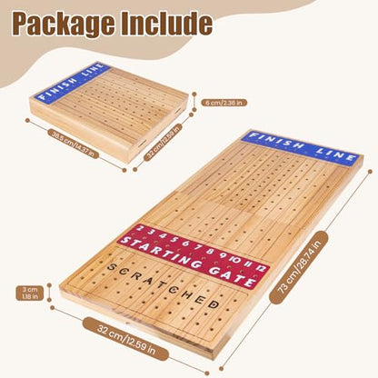 Extra Large 28 inches Foldable Horse Race Board Game for Adults,Thickened Wood Chessboard,Includes 11 Luxurious Metal Horses, 60 Chips,2 Dice,2 Boxes of Cards,Classic Wooden Table Top Board Games