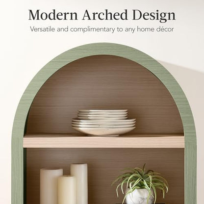 Best Choice Products 72" Tall Arched Pantry Cabinet w/Reeded Doors, 5-Tier Bookshelf, Armoire, Hutch, Bookcase, Storage Cabinet w/Adjustable Shelves, for Dining Room and Livingroom - Sage - color: Large - Sage