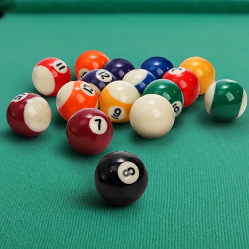 TOPZEA Billiard Balls Set Mini Size, 1-1/2 Inch Pool Ball Set, Complete 16 Balls with Billard Rack for 6 Feet Pool, Snooker Pools Table Accessories, American Style