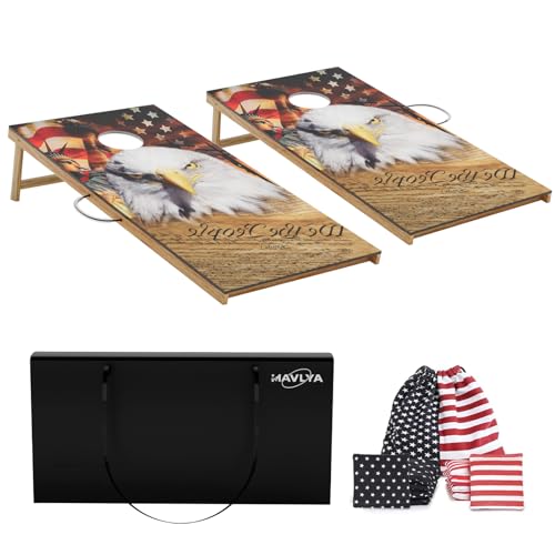 Cornhole Board Set,Corn Hole Games for Adults Outdoor,2X4FT Solid Wood Regulation Cornhole Boards with 8 Cornhole Beans Bags & Carry Case - style: Eagle's Head