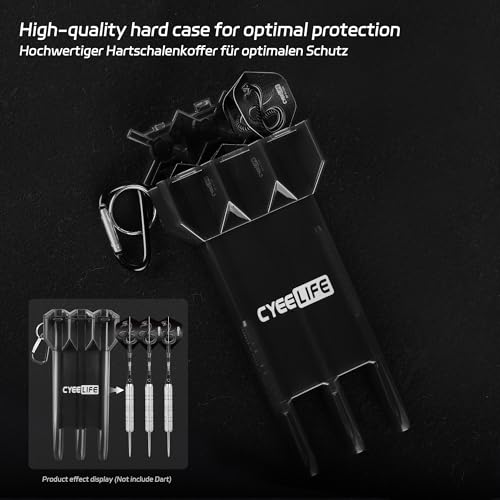 CyeeLife Dart Carrying Case: Adjustable, Portable Dart Storage Box with Key-locking Clasp, Holds 3 Fully Assembled Darts Up to 17.3cm/6.8 inches, Black, Solid, Unisex