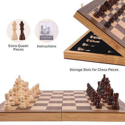 Wooden Chess Set with Folding Board - 15" Classic Magnetic Chess Set with Protective Bag for Adults, Chess Lovers Tournament Professional Beginner - color: Natural Wood, size: 15 inch