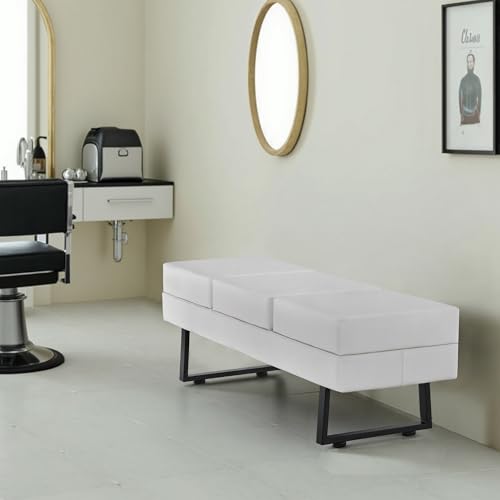 BarberPub Waiting Room Chairs, Heavy Duty Office Guest Reception Bench, Faux Leather Upholstered Lobby Chairs for Salon, Conference Room 7008 (Cream White) - color: Cream White