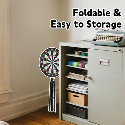 Dartboard with Stand, 34"-74" Adjustable Height Dartboard Stand for Adults, 18" Dart Board, Sturdy Tripod, Portable Design with 6 Darts for Travel, Home, Bars, or Outdoor Games
