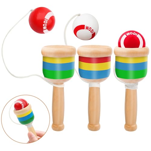 SAYAYA 3 Packs Wooden Catch Ball, Retro Paddle Ball with String Toys for Kids & Adults, Hand Eye Coordination Cup and Ball Game for Outdoor Beach Lawn Party Favors, Family Fun & Education Supplies - size: 3 Pack