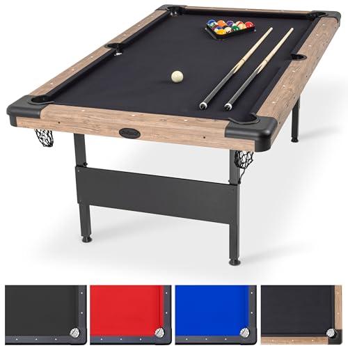 GoSports 6, 7, or 8 ft Billiards Tables - No Assembly, Choose Your Color - Portable Pool Table Includes Full Set of Balls, 2 Cue Sticks, Chalk and Felt Brush - style: 7 ft Oak