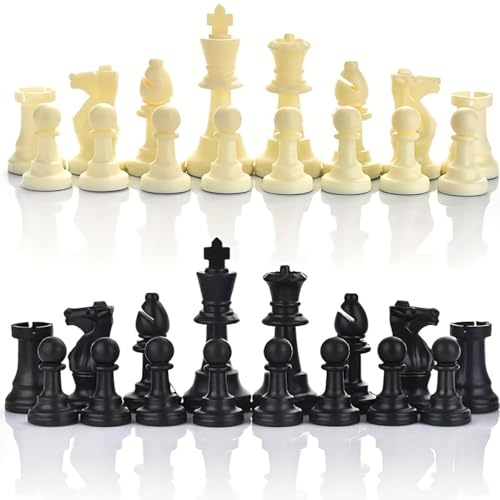 32 Plastic Chess Pieces Set - Black & White Chessmen for 15-20 Inch Boards, Felt Bottom, with Drawstring Storage Bag - Ideal for Beginners & Chess Enthusiasts-No Board Included (3.82inch/9.7cm) - size: 3.82inch/9.7cm