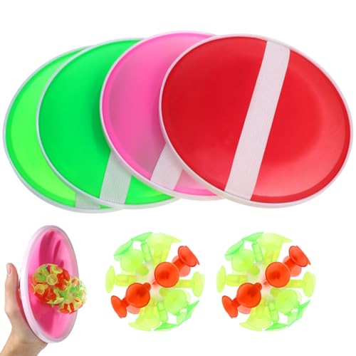 ibasenice Sticky Suction Cup Ball Toy Set with 4 Bats and 2 Balls Interactive Toss and Catch Outdoor Kids Game for Family Fun Lightweight and Portable Plastic Sticky for Children