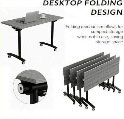 Folding Conference Table with Wheels, Mobile Flip-Top Training Table, Modular Space-Saving Meeting Table for Office, Classroom, Seminar, Library (10, Gray, 55IN) - color: Grey, size: 55IN