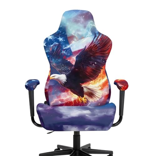 American Flag Eagle Chair Slipcovers with Arms 4 Piece Universal Stretchable Gaming Chair Covers Slipcovers Anti Scratch Furniture Protector of Computer Video Game Office Armchai (No Chairs) - color: American Flag Eagle