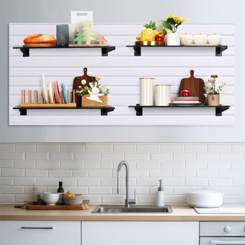 Barydat 4 Sets 23.6 x 11.8 Inch Slatwall Shelves with Metal Brackets Set Heavy Duty Slat Wall Knife Shelf Bracket Accessories Wall Organizer for Garage and Retail Display, Black