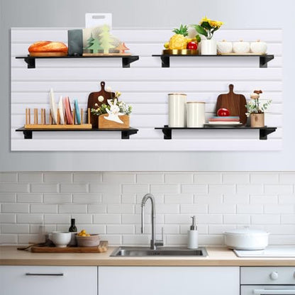 Barydat 4 Sets 23.6 x 11.8 Inch Slatwall Shelves with Metal Brackets Set Heavy Duty Slat Wall Knife Shelf Bracket Accessories Wall Organizer for Garage and Retail Display, Black