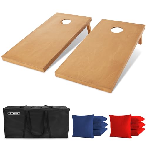GoSports 4 ft x 2 ft Regulation Size Wooden Cornhole Boards Set with Light Brown Finish - Includes Carrying Case (Choose Your Colors) - color: Navy Blue & Red
