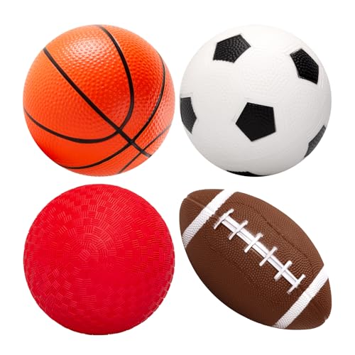Soft Balls for Toddlers 1-3 3-5, Easy to Grip Toddler Toys 4 Pack 5" Small Balls & Pump - Mini Football Soccer Basketball Dodgeball - First Birthday Gift Baby Toys for Babies Boys Girls - color: 4 Inflatable Balls 5"