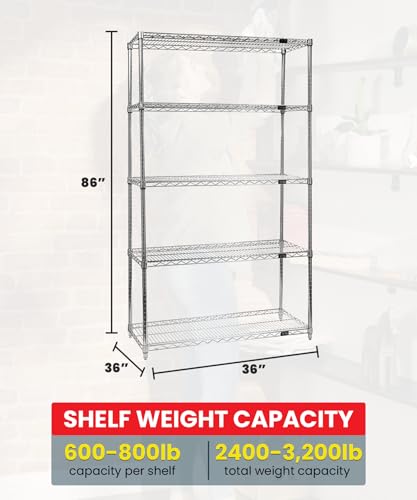 Quantum Storage Systems WR86-3636C Starter Kit Wire Shelves Chrome 4 Shelves 86" H x 36" W x 36" D - size: 86H x 36W x 36D