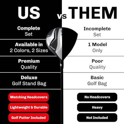 Precise S7 Men's Complete Right Handed Golf Club Set | Complete Regular & Tall Mens Golf Clubs Set | with 4 HC's, Lightweight Shafts & Spacious Stand Bag w/Storage Pockets & Dual Straps for Carrying - size: Regular Size, style: Blue
