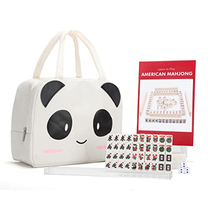 drizzle Travel Mini American Mahjong Set - 166 White Tiles Includes Jokers 0.8" White Melamine Material - with Racks Instructions and Panda Bag 2.20 Pounds - color: Panda, size: 20MM-Mahjong