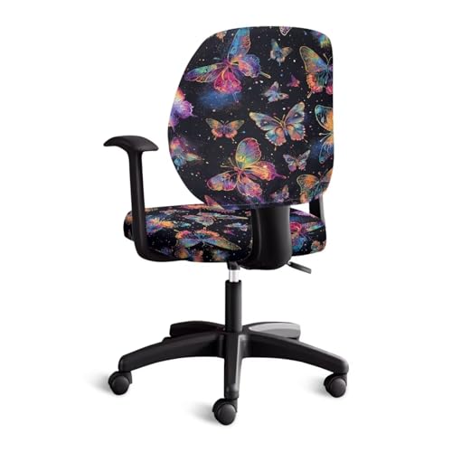 Butterfly Office Chair Cover 2 Piece Waterproof and Elastic Office Chair Seat Cover Protective Stretch Decorative Fabric Cover Polyester Universal Desk Task Chair Covers for Workspace