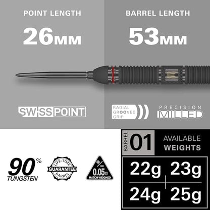 Target Darts Scope Steel Tip Swiss Point Darts, 90% Tungsten Dart Set | Steel Tip Dart, Red & Black Darts, Professional Dart Set with Swiss Points & Tool | Barrel 01/02/03/04 –21G/22G/23G/24G/25G - size: 24G, style: Barrel 01