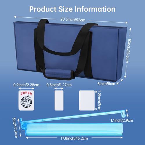 American Mahjong Tile Set Include 166 Tiles 4 All-in-One Mahjong Racks/Pushers with Fabric Carrying Bag Complete Mahjong Game Set (Blue Bag) - color: Blue