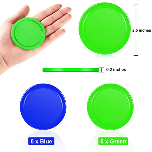 Coopay 12 Pieces Home Air Hockey Pucks 2.5 Inch Heavy Replacement Pucks for Game Tables Equipment Accessories, 12 Grams - color: Blue and Green