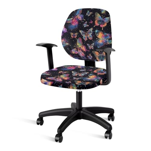 Butterfly Office Chair Cover 2 Piece Waterproof and Elastic Office Chair Seat Cover Protective Stretch Decorative Fabric Cover Polyester Universal Desk Task Chair Covers for Workspace