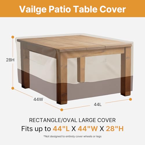 Vailge Rectangular/Oval Patio Table Cover, Heavy Duty and Waterproof Outdoor Lawn Patio Furniture Covers (Beige&brown, 44"Lx44"Wx28"H) - color: Beige & Brown, size: Sqaure-44"Lx44"Wx28"H