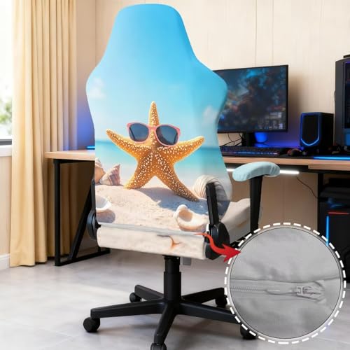 Cool Starfish Gaming Chair Covers Slipcovers 4Pcs with Armrest Cover Breathable Computer Gaming Chair Cover Stretchable Elastic Machine Washable of Computer Video Game Office Chairs Cover - color: Cool Starfish