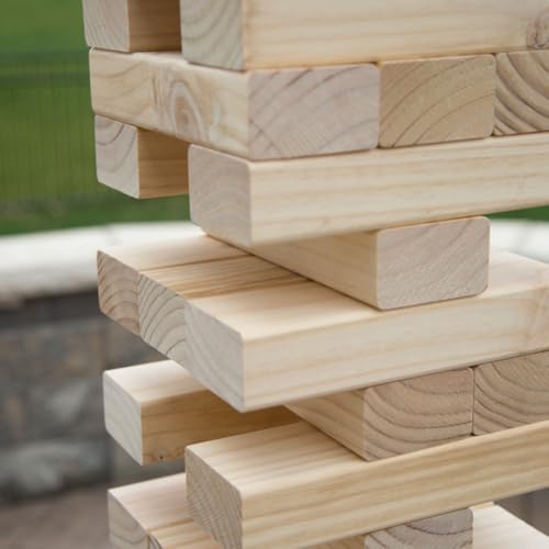HEY! PLAY! Classic Giant Wooden Tower Blocks Stacking Game with Nylon Carrying Case – Outdoor Yard Games for Adults, Family Backyard Party Game