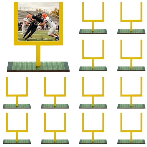12 Pcs Football Goal Post Centerpieces, Wooden Sports Party Decorations, 4.33 x 3.94 in Vivid Yellow Goal Posts for Game Day Events, Celebrations, Desk Ornaments
