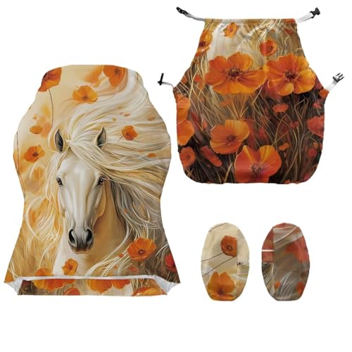 Horse Flower Print Gaming Chair Covers Slipcovers 4Pcs with Armrest Cover Dust-Proof Skin Friendly Gamer Desk Chair Covers Fits Most Office/PC Chairs & Racing Style Seats - color: Orange - Horse Flower