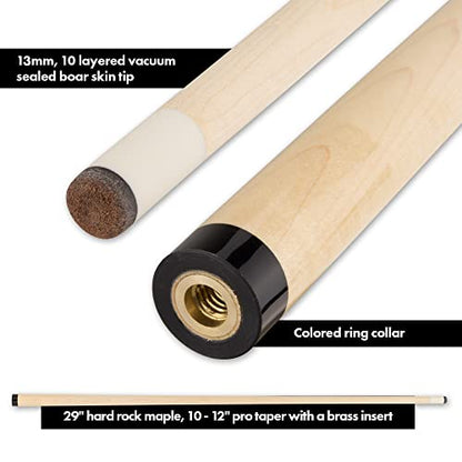 Action VAL24 Value Series Pool Cue - 58" Cue - Hard Maple Shaft with 13mm Boar Skin Tip - Dark Chocolate with Silver Rings - size: 18oz