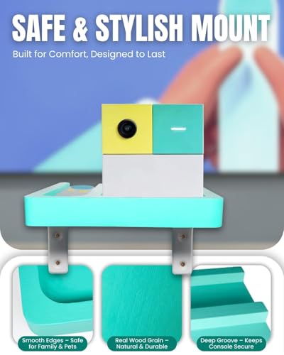 Wall-Mounted Wooden Stand Compatible with Nex Playground Console, Fixed Shelf Holder with Screws, Easy to Install Bracket for Family Gaming Setup (Mint Green) - color: Mint Green