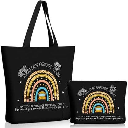 Sieral 2 Pcs Animal Lover Bag Gift for Women Travel Canvas Tote Portable Zipper Pouch Canvas Reusable Grocery Tote - style: Bus Driver