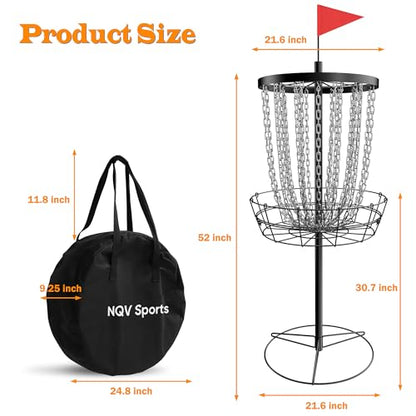 NQV PRO Disc Golf Basket,Heavy Duty 24 Chain Portable Target with Transit Bag, Outdoor/Indoor - size: 52in-Black