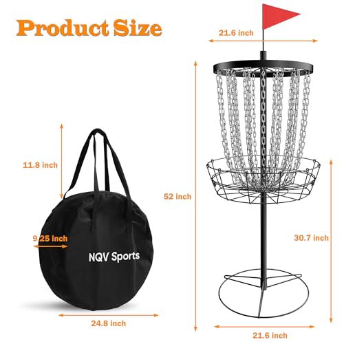 NQV PRO Disc Golf Basket,Heavy Duty 24 Chain Portable Target with Transit Bag, Outdoor/Indoor - size: 52in-Black