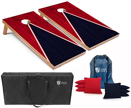 Tailgating Pros Lightweight Cornhole Game - 4'x2' Multicolor Pyramid Boards- Carrying Case & Set of 8 Corn Filled Bags - color: Navy/Red Pyramid