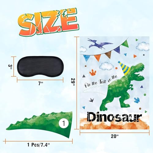 WERNNSAI Pin the Tail on The Dinosaur - T-Rex Dinosaur Birthday Decorations Roar Dino Theme Party Games for Toddlers Kids Boys Room Wall Decor 21" x 28" Poster with 24 Stickers and Blindfold - style: Dinosaur C