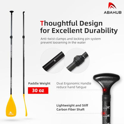 Abahub 1 x 3 Section Carbon Fiber SUP Paddle, Adjustable 67''-86'' Stand Up Paddle Lightweight Carbon Shaft, Black/Blue/Yellow/Green/Orange/Red Plastic Blade + Paddle Bag - color: Yellow-SUP Paddle