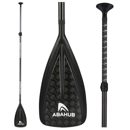 Abahub 1 x 3 Section Carbon Fiber SUP Paddle, Adjustable 67''-86'' Stand Up Paddle Lightweight Carbon Shaft, Black/Blue/Yellow/Green/Orange/Red Plastic Blade + Paddle Bag - color: Carbon Square Print