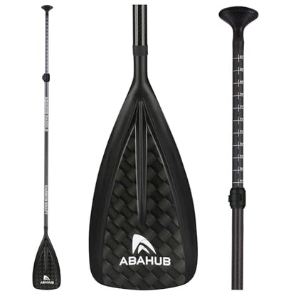 Abahub 1 x 3 Section Carbon Fiber SUP Paddle, Adjustable 67''-86'' Stand Up Paddle Lightweight Carbon Shaft, Black/Blue/Yellow/Green/Orange/Red Plastic Blade + Paddle Bag - color: Carbon Square Print
