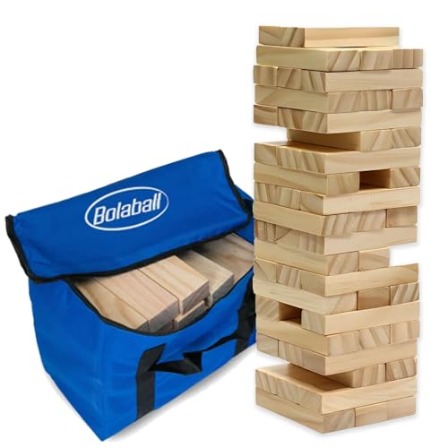 Bolaball Tumbling Tower Game with 56 Wooden Blocks & Carry Bag, Classic Stacking Tower for Family Games, Party Games, Travel Games, Indoor Outdoor Tumbling Games - style: Timber Tower