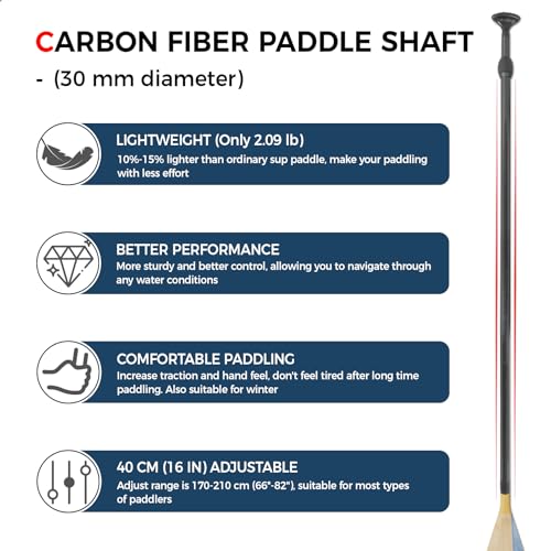 SUP Paddleboard Paddle with Carbon Fiber Shaft and Enhanced PP Blade, Adjustable Stand Up Paddle Board Paddle, 66-82" (170-210 cm), Bamboo Pattern Series - color: Bamboo&Blue Wave Pattern