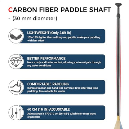 SUP Paddleboard Paddle with Carbon Fiber Shaft and Enhanced PP Blade, Adjustable Stand Up Paddle Board Paddle, 66-82" (170-210 cm), Bamboo Pattern Series - color: Bamboo&Blue Wave Pattern