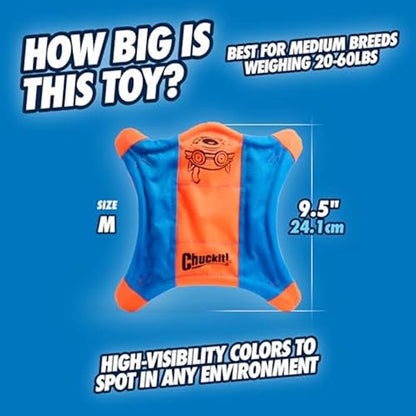 Chuckit! Flying Squirrel Fetch Dog Toy - Water Floating Flyer - Soft and Durable Polyester Canvas Construction - For Medium Dogs - Size Medium - 9.5-inch Diameter - Pack of 1 - Orange and Blue - size: Medium